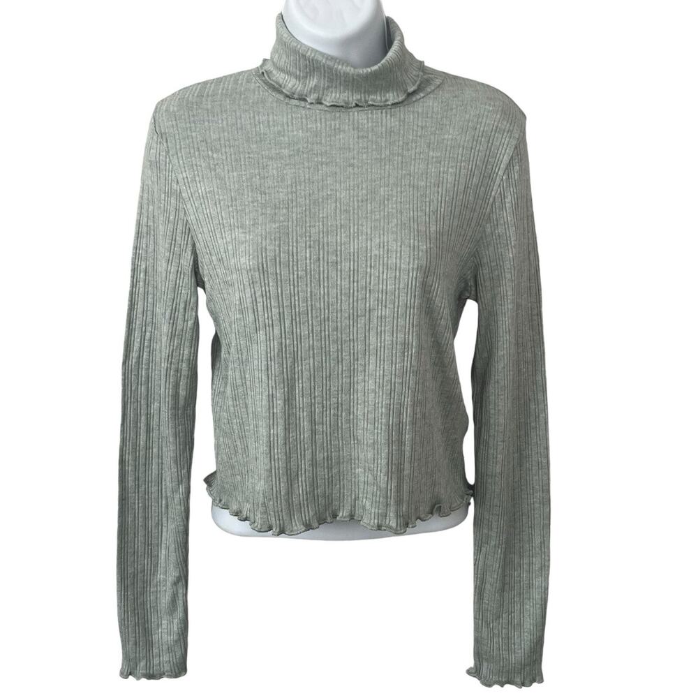 Madewell Sage Green Ribbed Mock Neck Crop Top